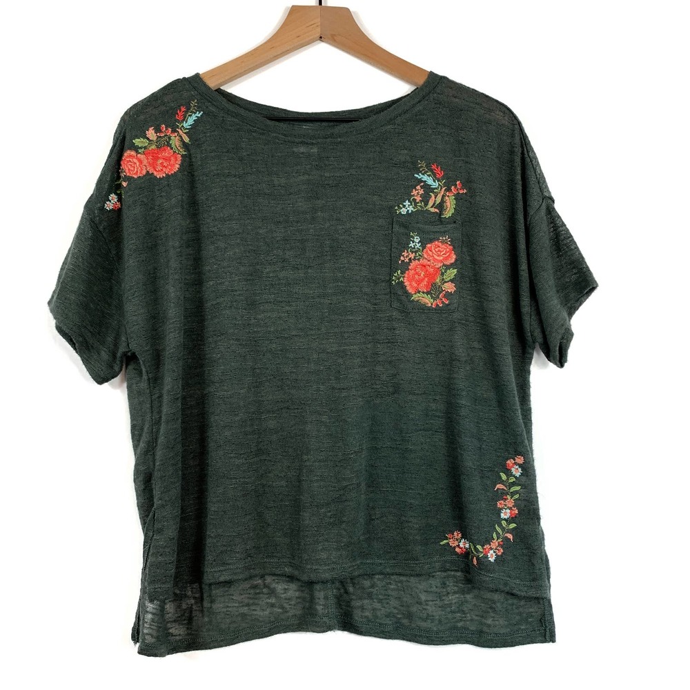 Anthro Akemi + Kin Green Embroidered Oversized Tee